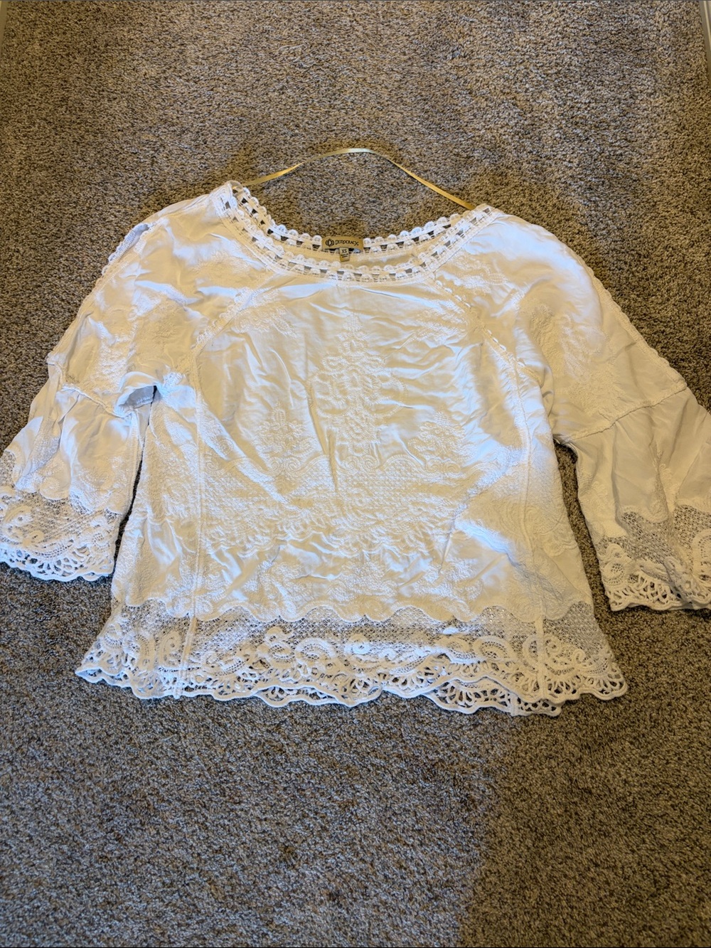 Democracy White Crochet-Trim Peasant Top